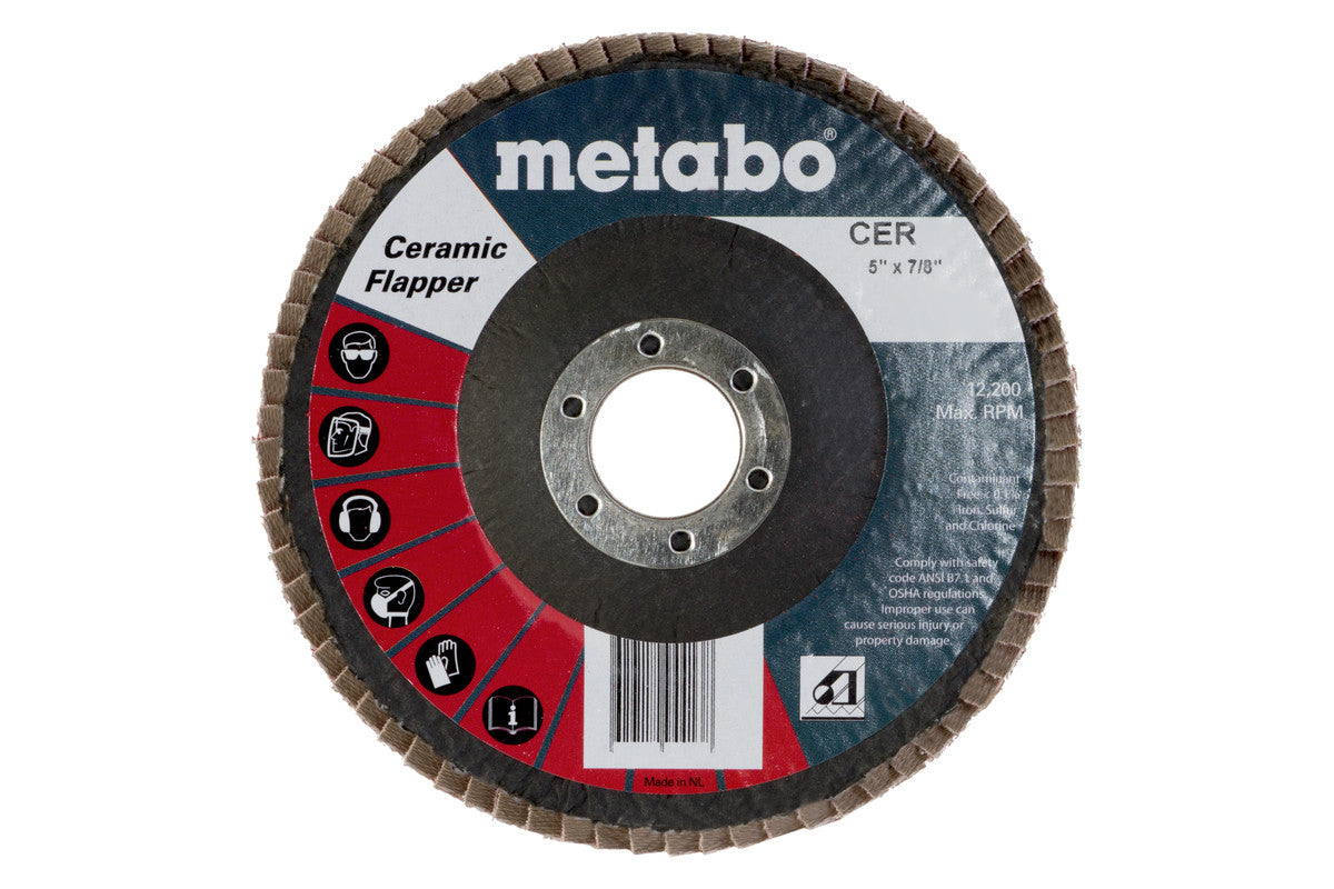 Metabo 5in CERAMIC FLAPPER 60 7/8 T29 FIBERGLASS - 10 Pack 629441000