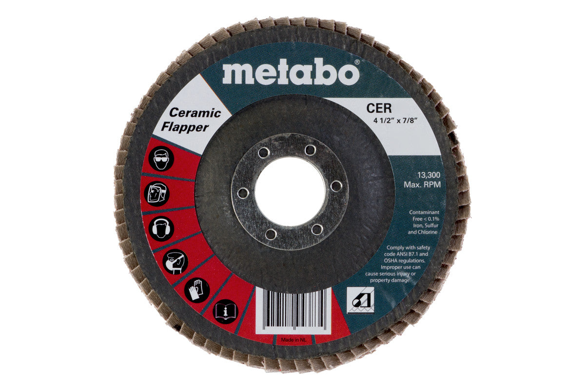 Metabo 4-1/2in CERAMIC FLAPPER 60 7/8 T27 FIBERGLASS - 10 Pack 629494000