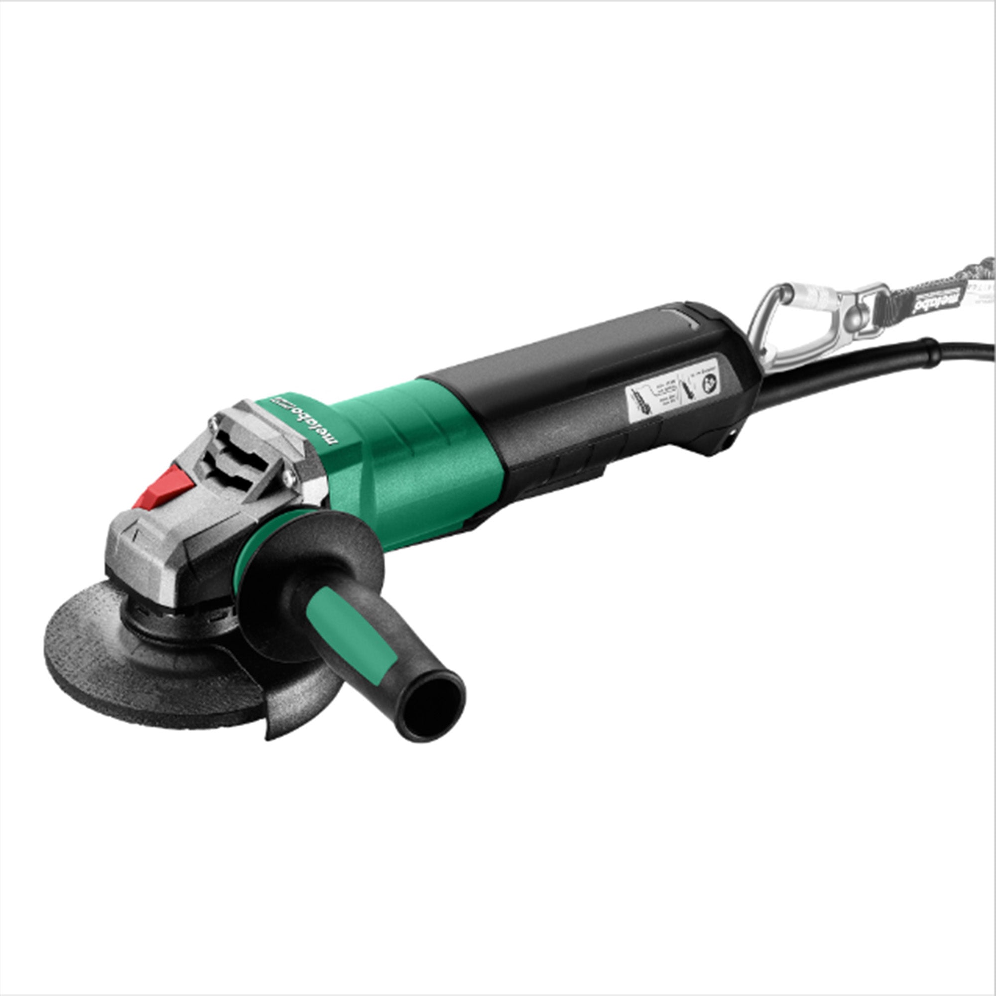 Metabo HPT WPB 13-125 Quick DS angle grinder shown in side view with green body and metal gear housing and guard.