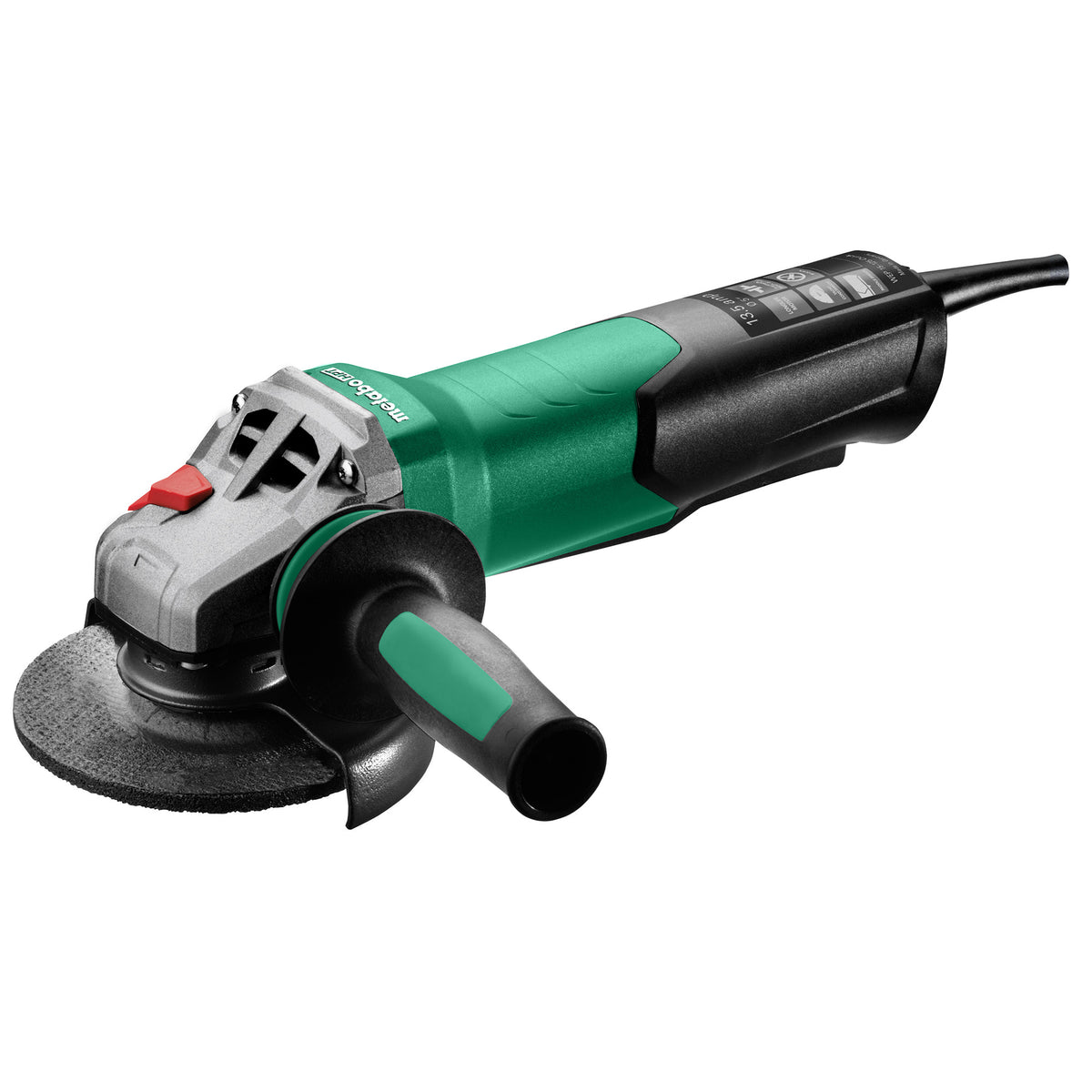 Metabo HPT WEP 15-125 Quick angle grinder in green and black with guard and exposed grinding disc