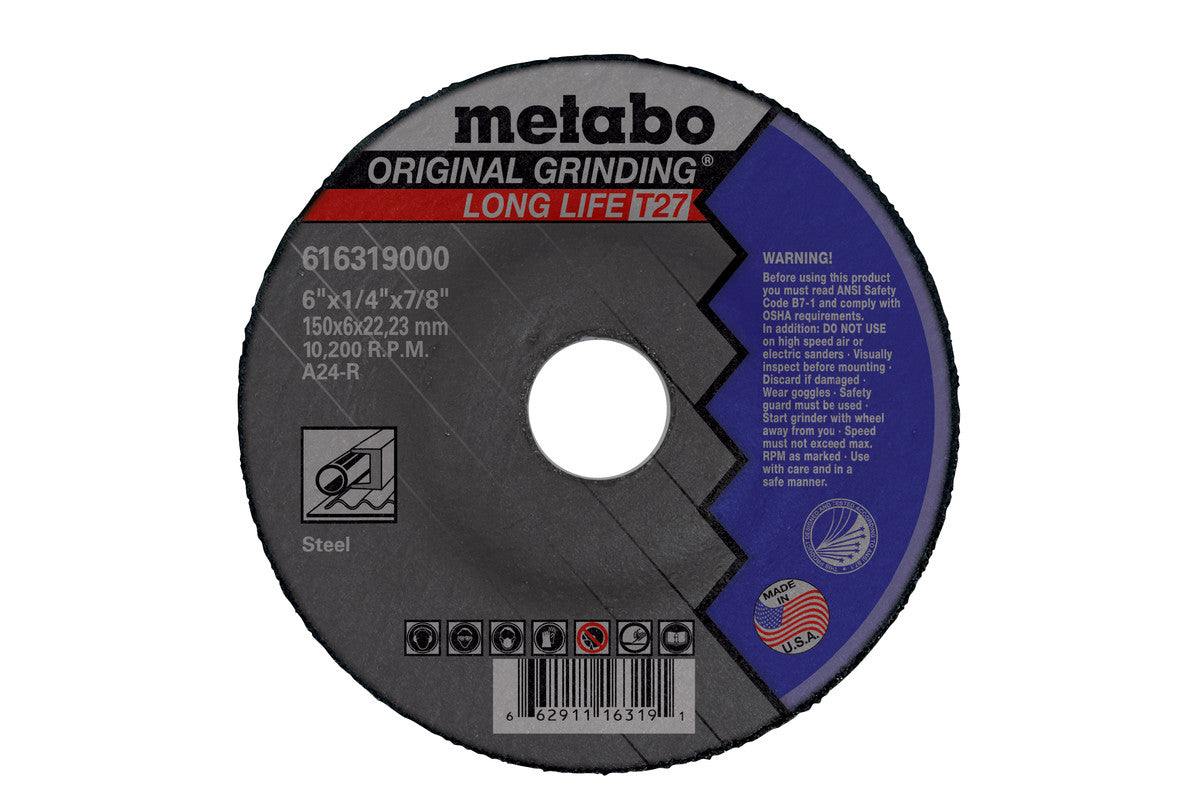 Metabo LONGLIFE ORIGINAL GRINDING WHEEL 6 x 1/4 x 5/8 in-11, TYPE 27, A24R - 10 Pack 655319000