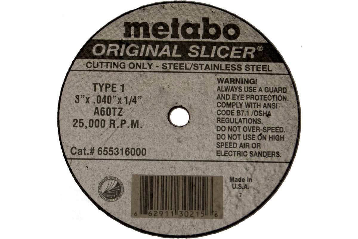 Metabo ORIGINAL SLICER 4in X 1/16in X 5/8in , TYPE 1, A60TZ - 100 Pack 655330000