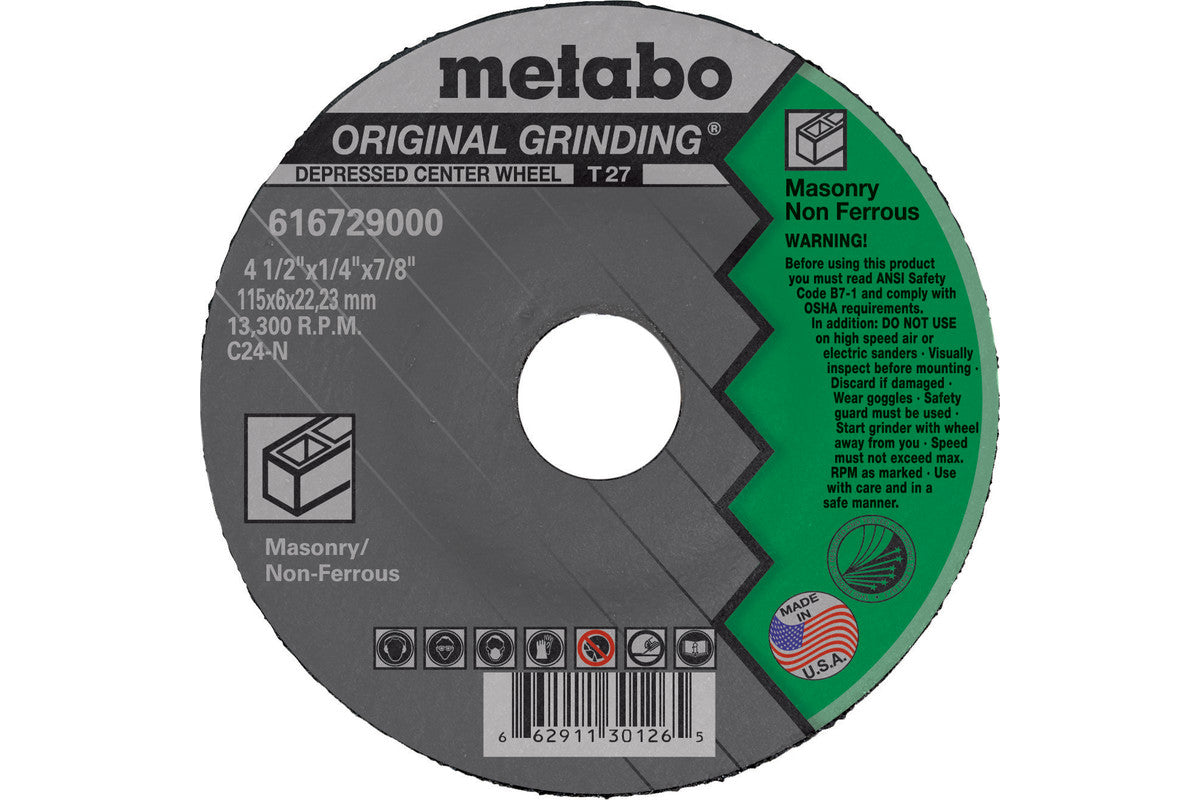 Metabo ORIGINAL GRINDING 4-1/2 x 1/4 x 5/8 in-11, TYPE 27, A24N - 10 Pack 655726000
