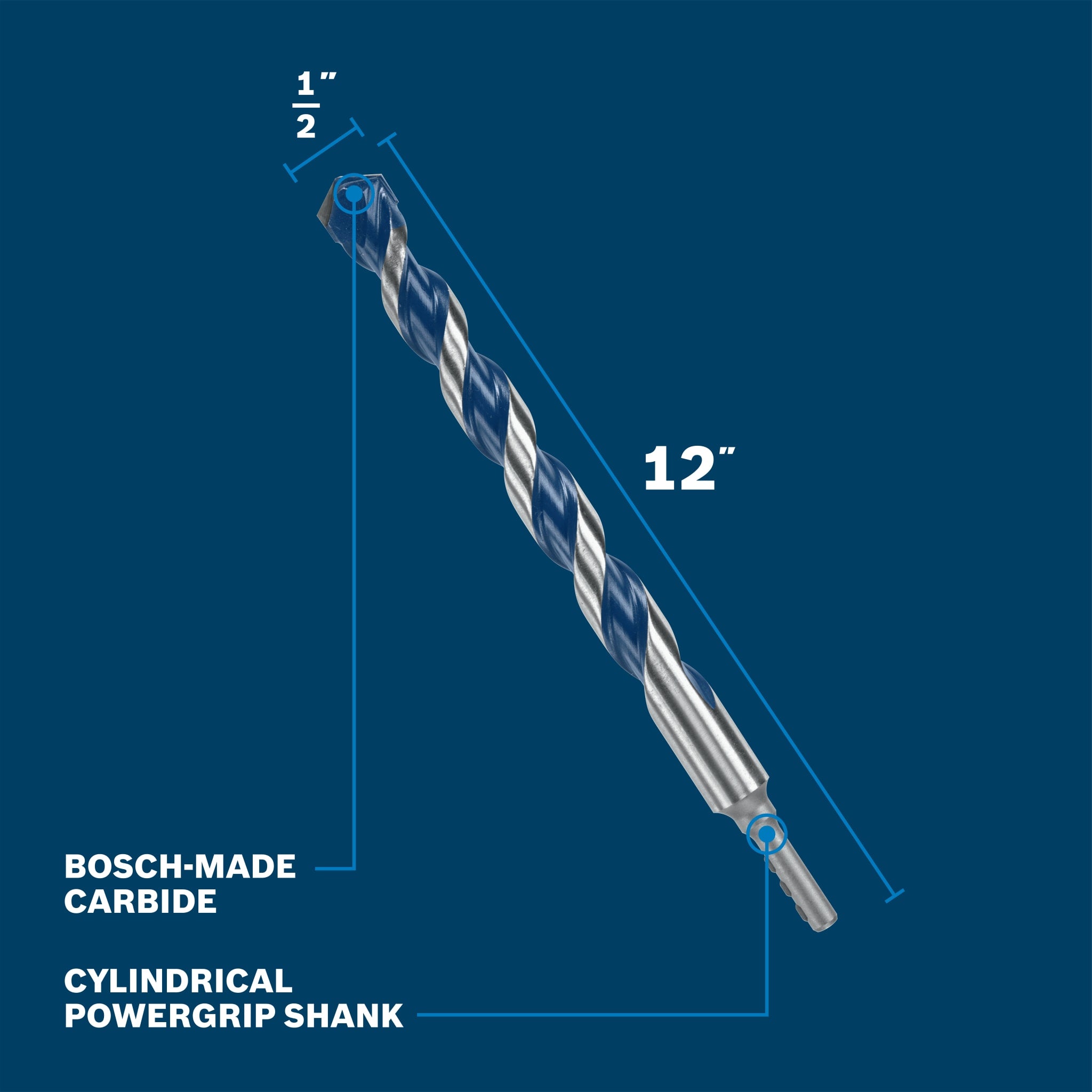 Bosch 1" x 12" Blue Xtreme Carbide Hammer Drill Bit BXH18