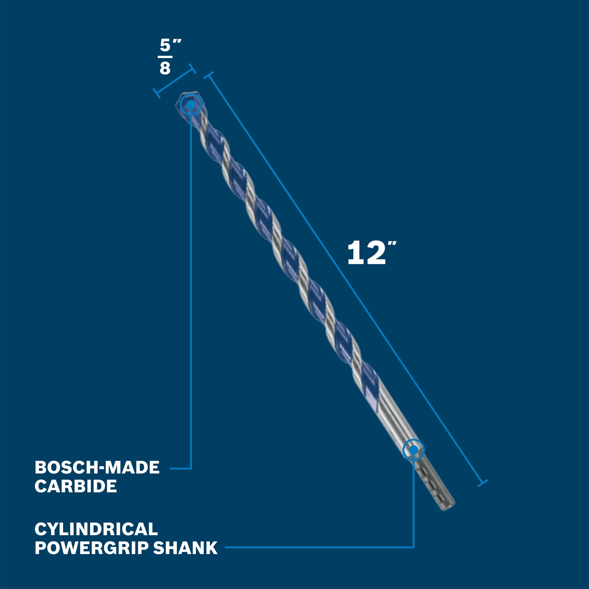 Bosch 5/8" x 12" Blue Xtreme Carbide Hammer Drill Bit BXH15