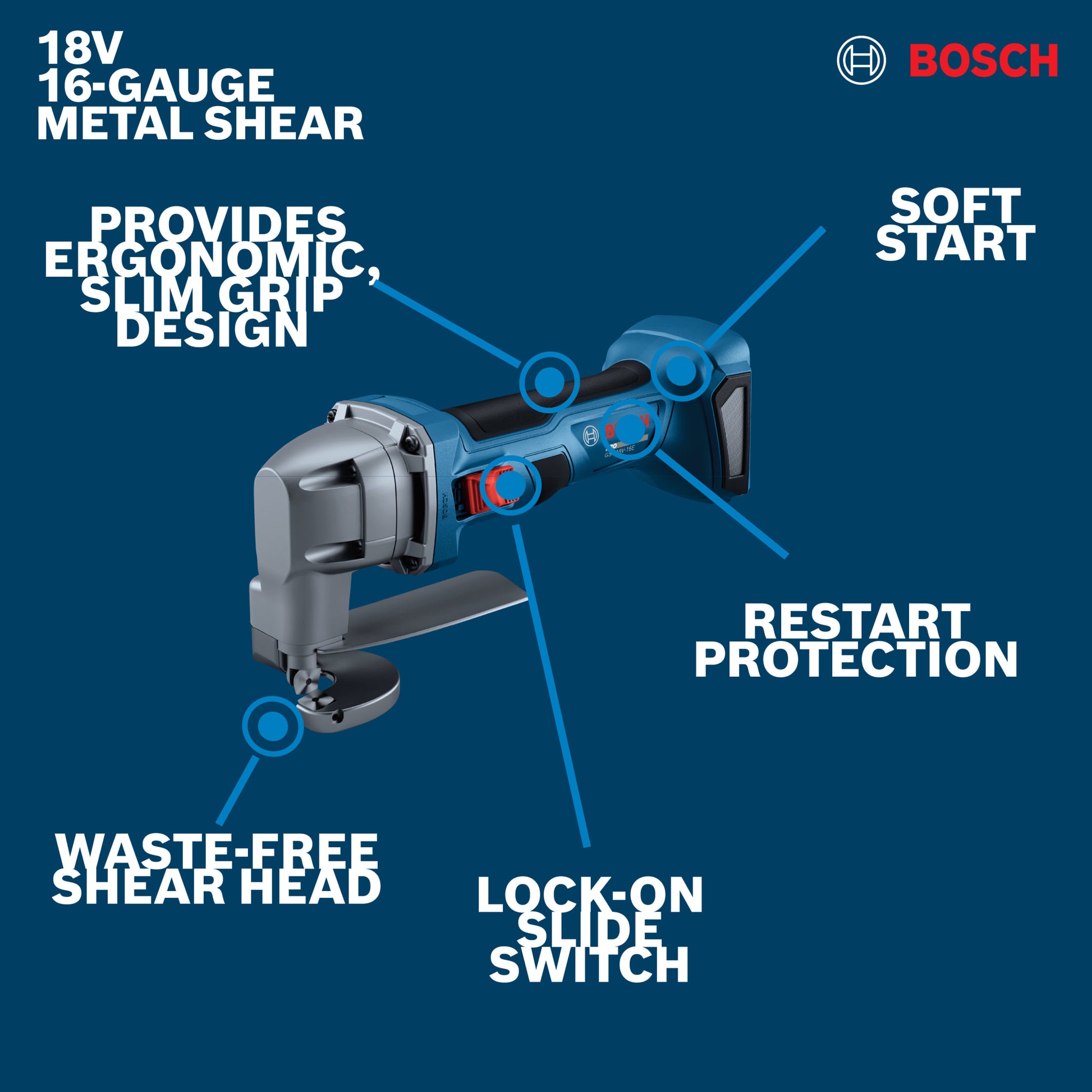 Bosch 18V 16-Gauge Metal Shear with Lock- On Slide Switch GSC18V-16EN