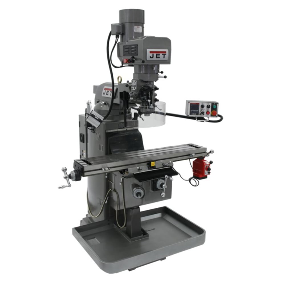 Jet JTM-1050EVS2/230 Mill With 3-Axis Newall NMS800 DRO (Knee) With X-Axis Powerfeed and Air Powered Draw 690640