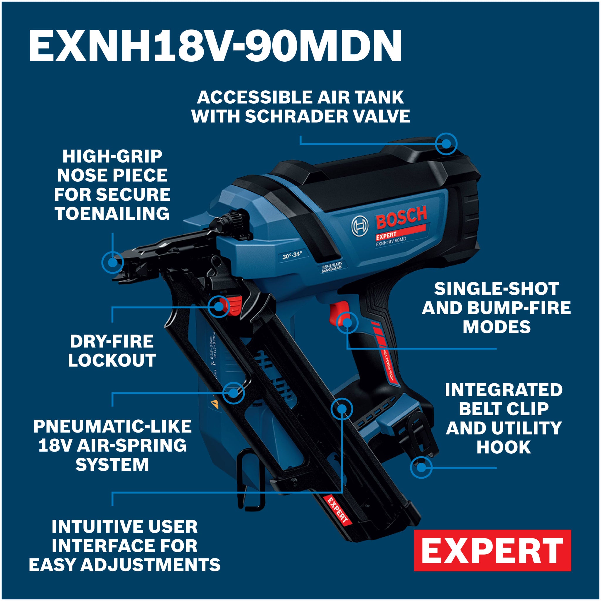 Bosch EXPERT 18V 30 Degree Framing Nailer EXNH18V-90MDN