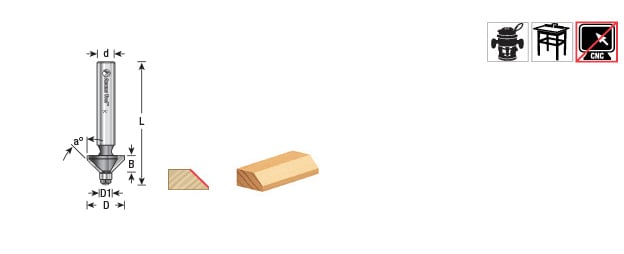 Amana Tool Carbide Tip Mi Chamfer 45 Deg, 9/16 x 1/4 in x 1/4 in MR0108