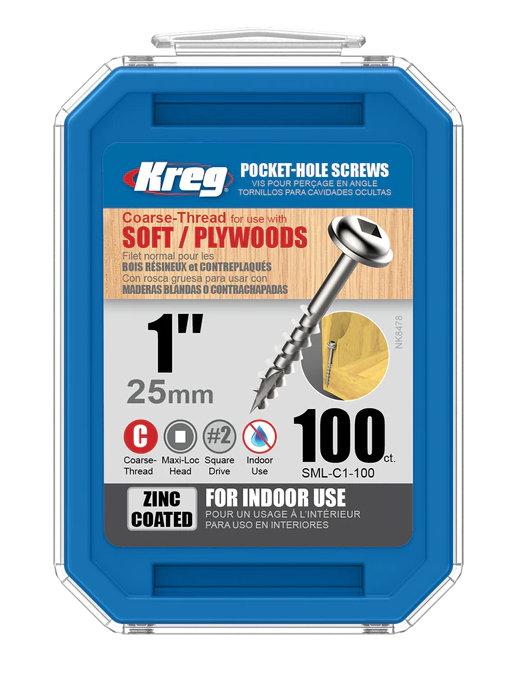 Kreg Tools Zinc Maxi-Loc, 1in no.8, Pocket-Hole Screws SML-C1-100