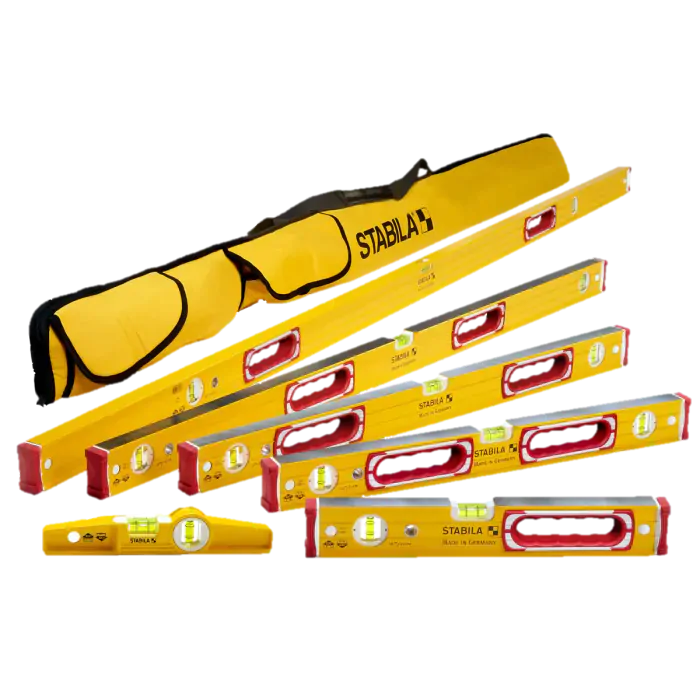 SB78396, Stabila Type 96M 6 Level Set & Case. STABILA levels are unparalleled with regard to their accuracy and dependability. The secret - the vials made of block acrylic glass are firmly epoxy-locked in the frame.