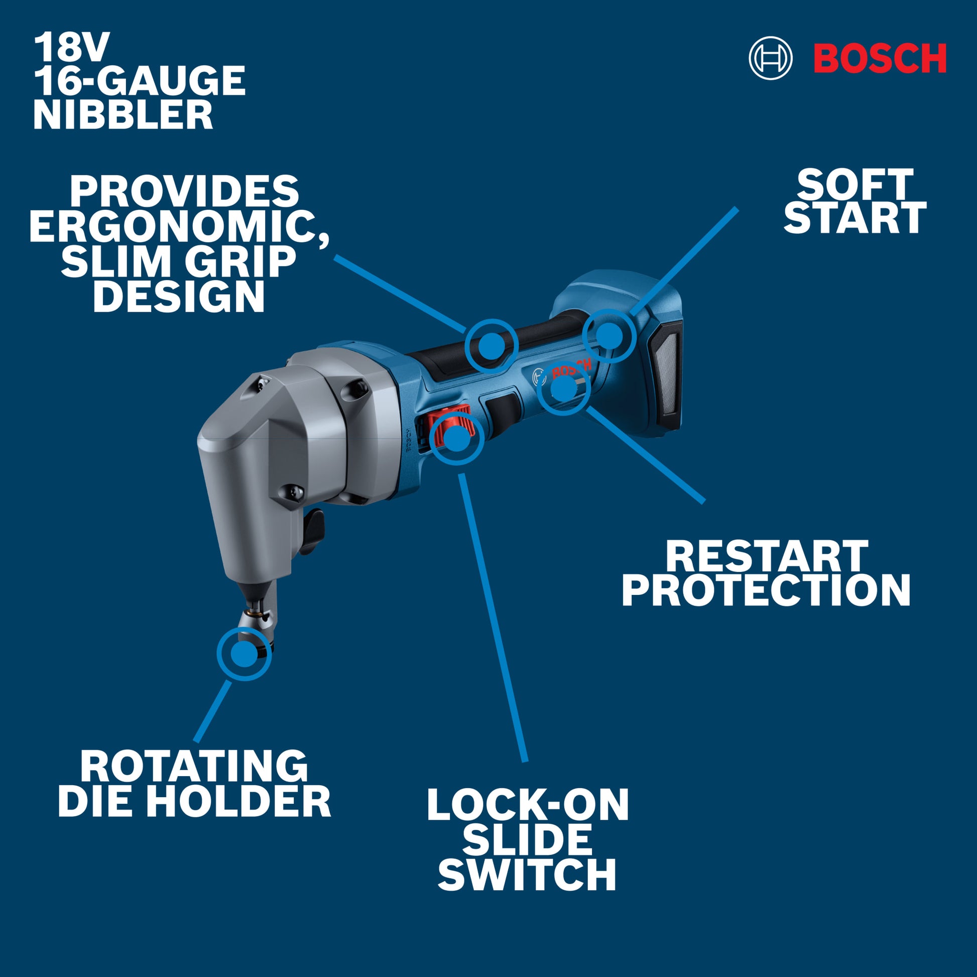 Bosch 18V 16-Gauge Nibbler Lock-On Slide Switch GNA18V-16EN