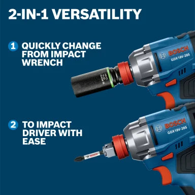 Bosch 18V Mid Torque 2-In-1 Impact Wrench/Driver Kit w/ 2 Ah Battery GDX18V-285B12