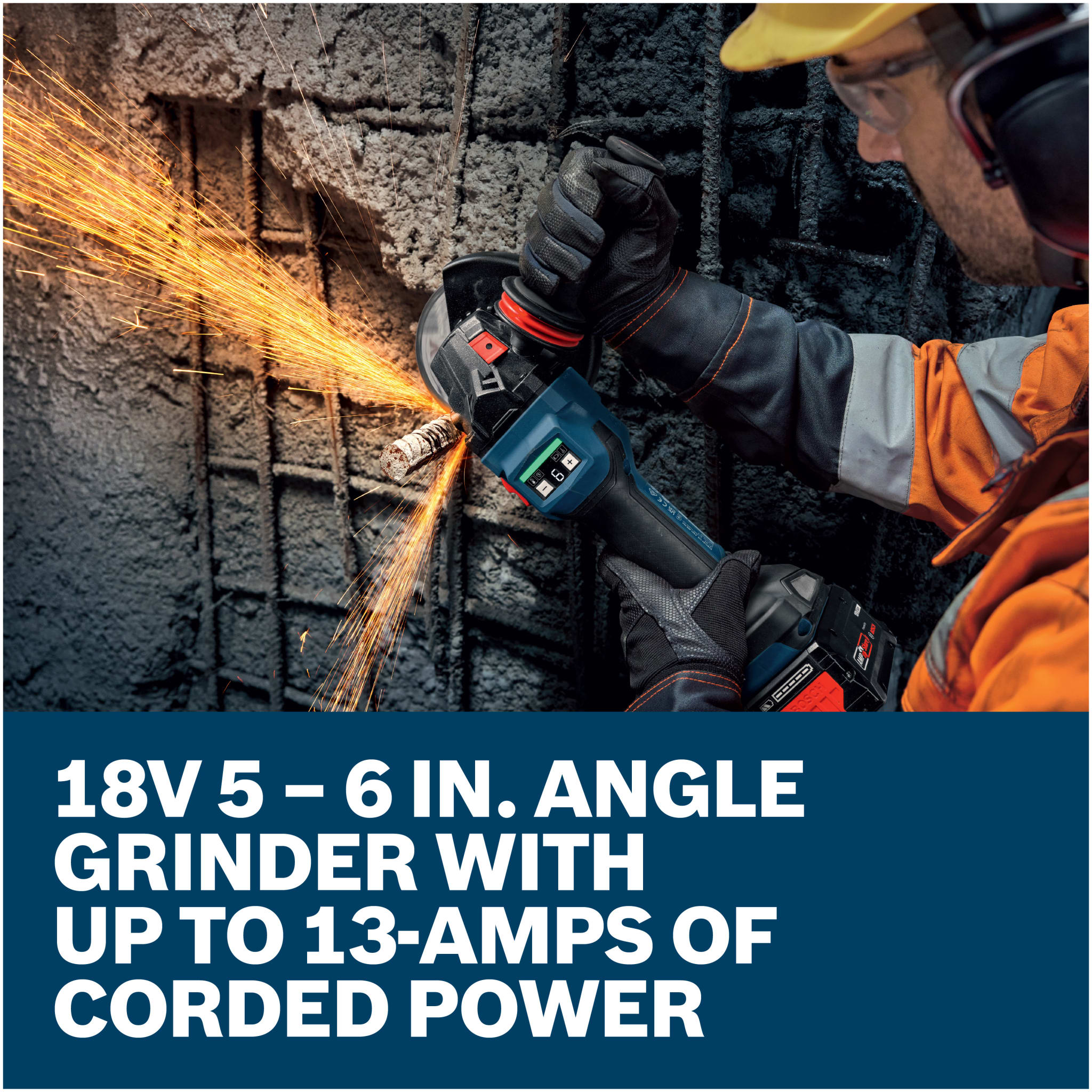 Bosch EXPERT 18V 5 - 6" Angle Grinder with No Lock-On Paddle Switch Kit 8.0 Ah Battery and Multi-Voltage Charger EXWS18V-15PSB18X