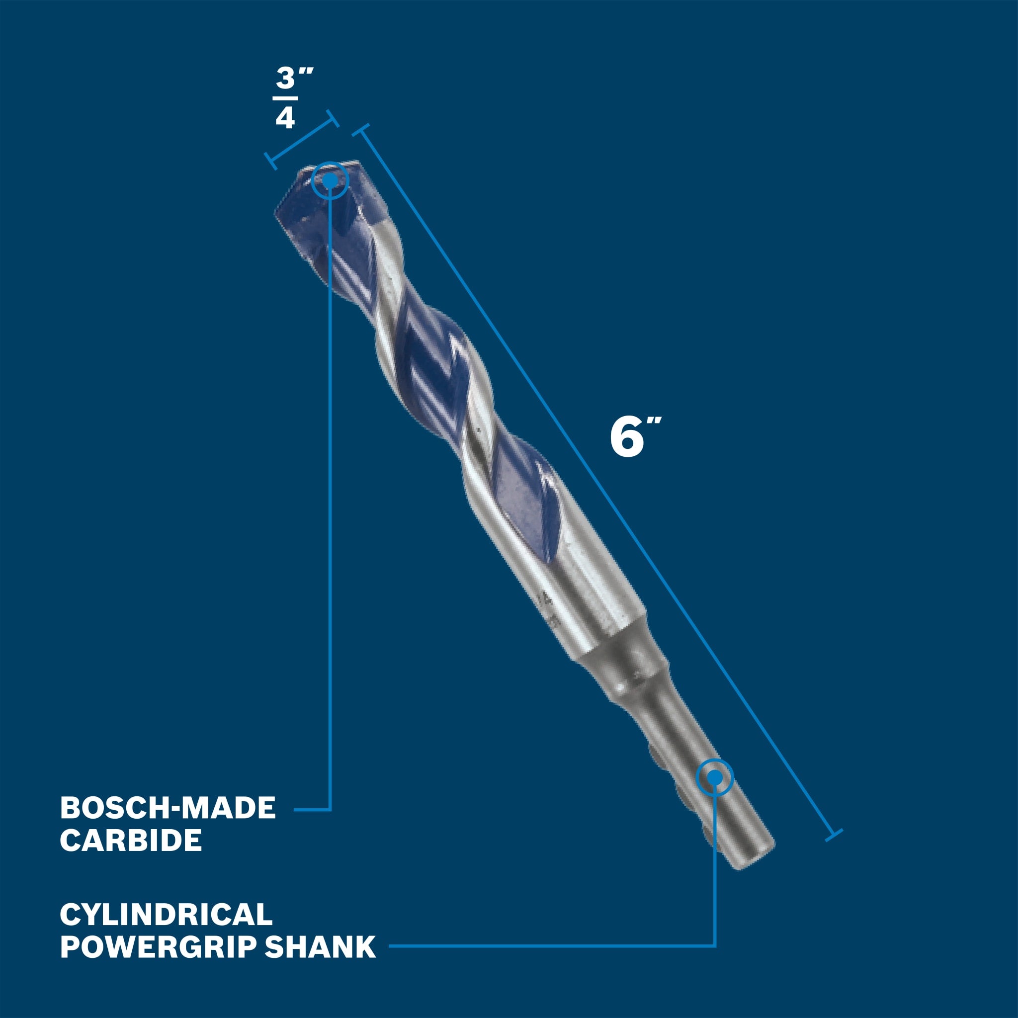 Bosch 3/4" x 6" Blue Xtreme Carbide Hammer Drill Bit BXH16