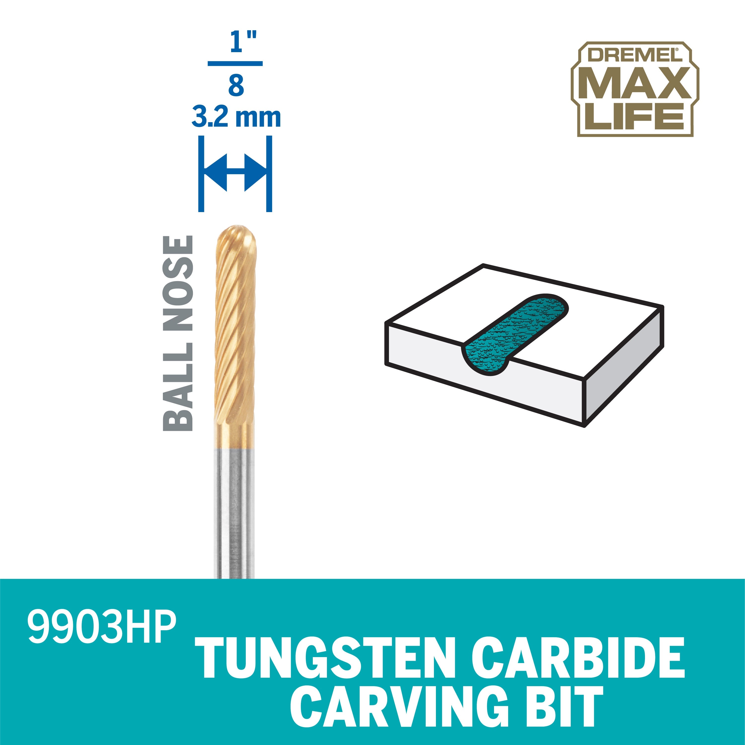 Dremel 1/8 in. Max Life High Performance Tungsten Carbide Carving Bit 9903HP