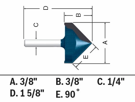 Bosch 3/8 x 7/16" Carbide-Tip V-Groove Router Bit 84300MC