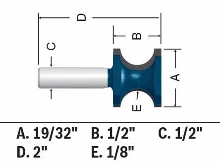 Bosch 19/32 x 1/2 in. Carbide-Tipped Bullnose Router Bit