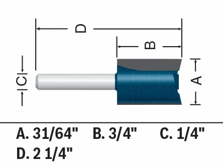 Bosch 31/64 x 3/4" Carbide-Tip Plywood Mortising Router Bit 84601MC