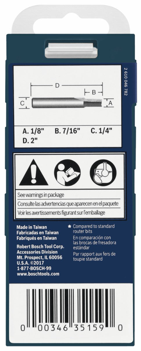 Bosch 1/8 x 1/2 in. Solid Carbide Double-Flute Straight Router Bit