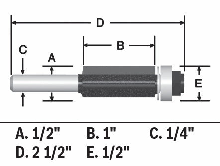 Bosch 1/2 x 1" Carbide-Tip 3-Flute Flush Trim Router Bit 85216MC