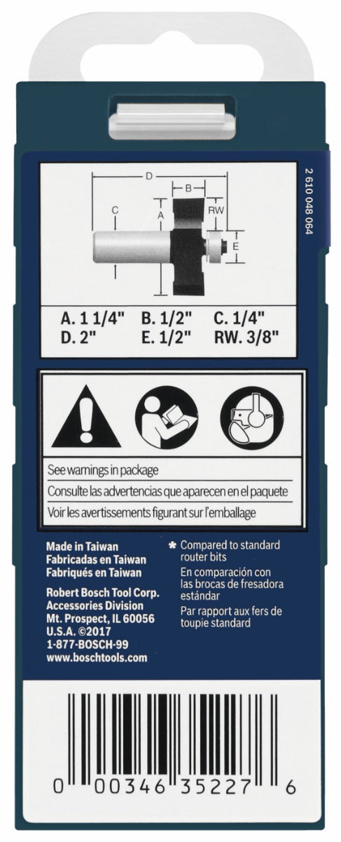 Bosch 3/8 x 1/2 in. Carbide-Tipped Rabbeting Router Bit