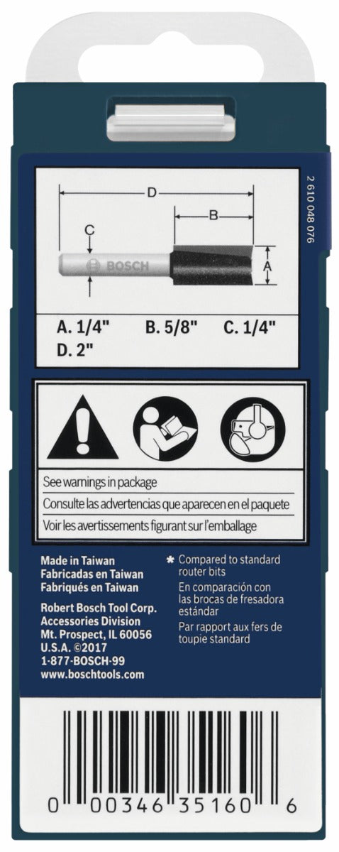 Bosch 1/4 x 5/8 in. Carbide-Tipped Double-Flute Straight Router Bit