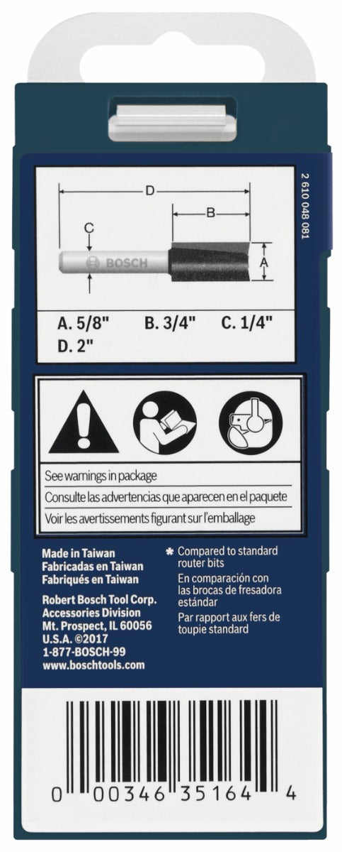 Bosch 5/8 x 3/4 in. Carbide-Tipped Double-Flute Straight Bit