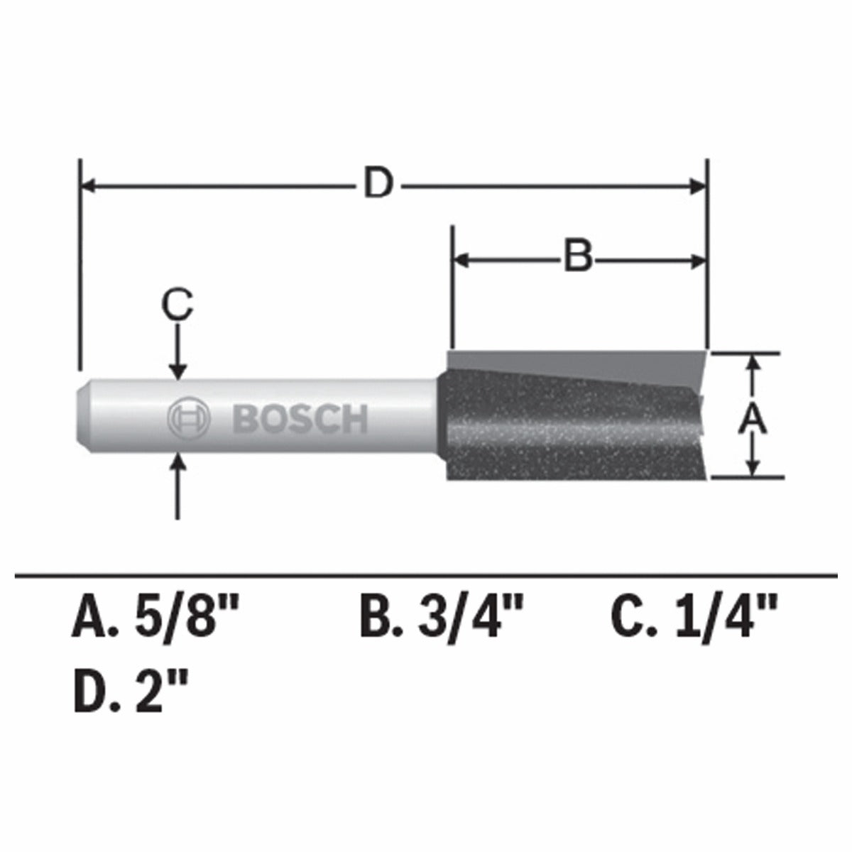Bosch 5/8 x 3/4" Carbide-Tip 2-Flute Straight Bit 85230MC