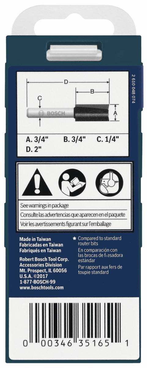 Bosch 3/4 x 3/4" Carbide-Tip 2-Flute Straight Router Bit 85232MC