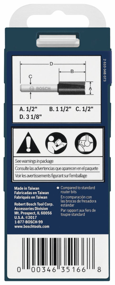 Bosch 1/2 x 1-1/2 in. Carbide-Tipped Double-Flute Straight Router Bit