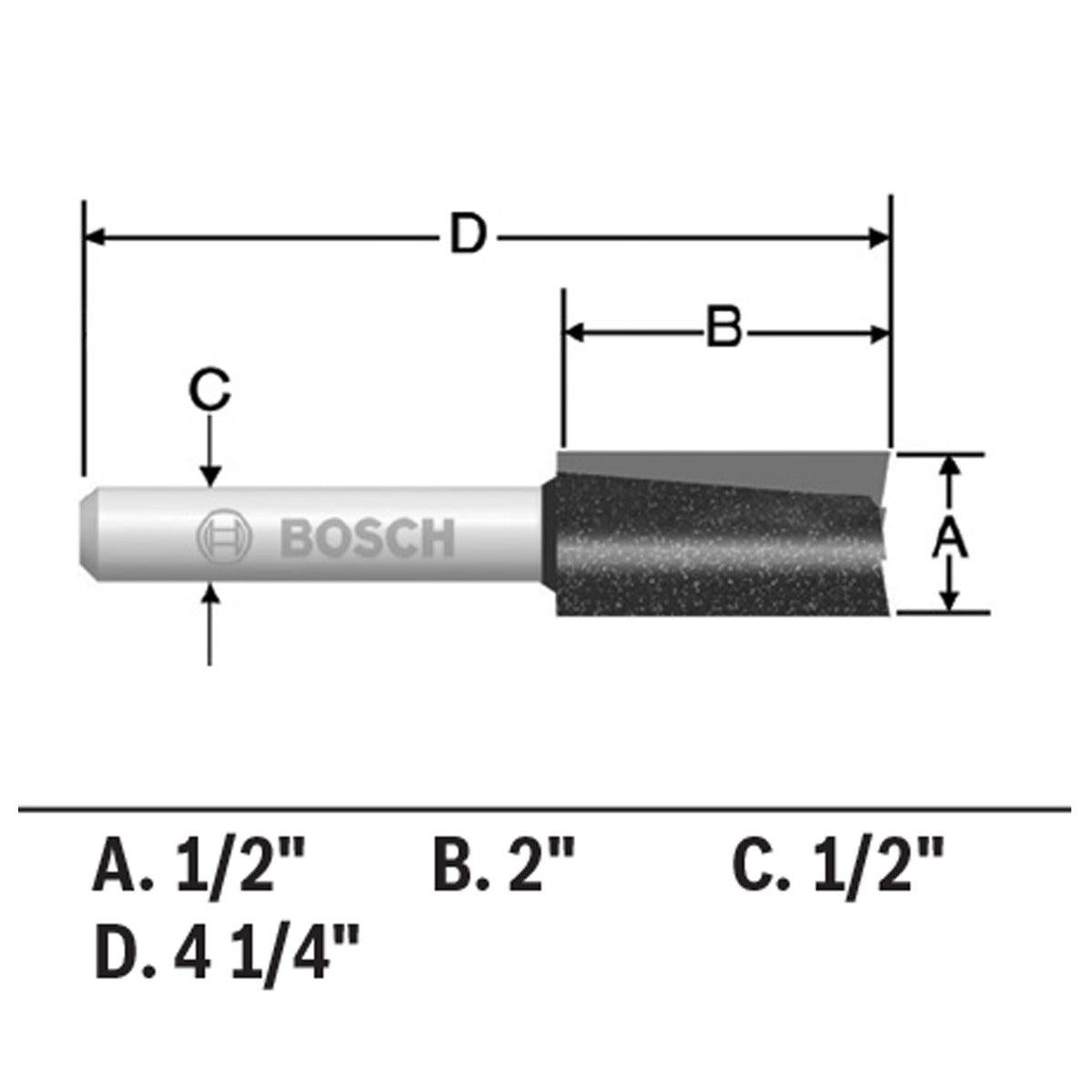 Bosch 1/2 x 2" Carbide-Tip 2-Flute Straight Router Bit 85251MC