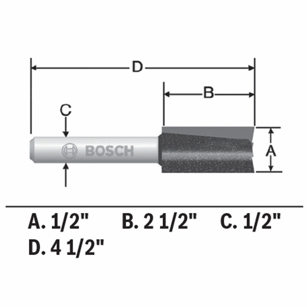 Bosch 1/2 x 2-1/2" Carbide-Tip 2-Flute Straight Router Bit 85252MC
