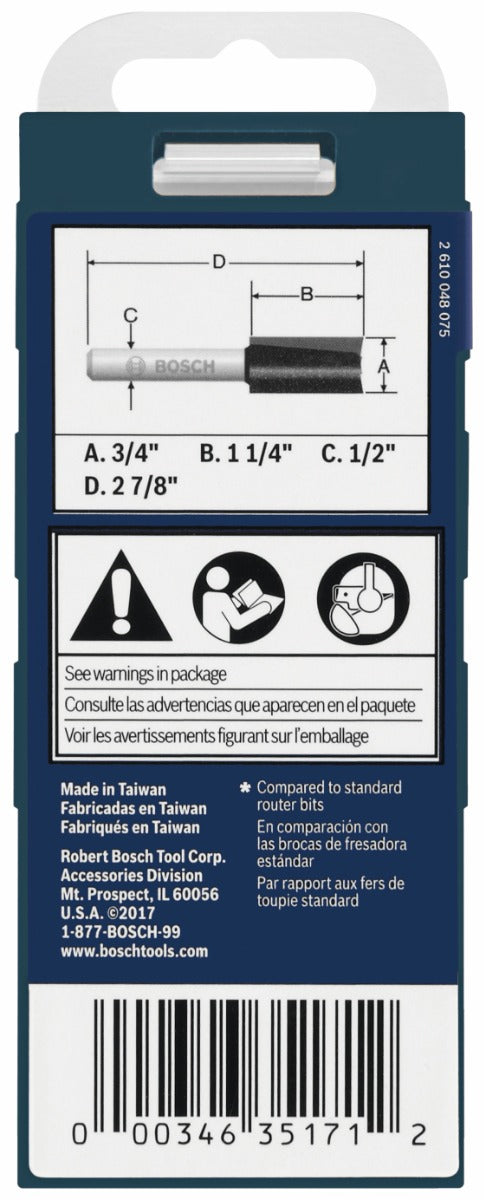Bosch 3/4 x 1-1/4" Carbide-Tip 2-Flute Straight Router Bit 85265MC