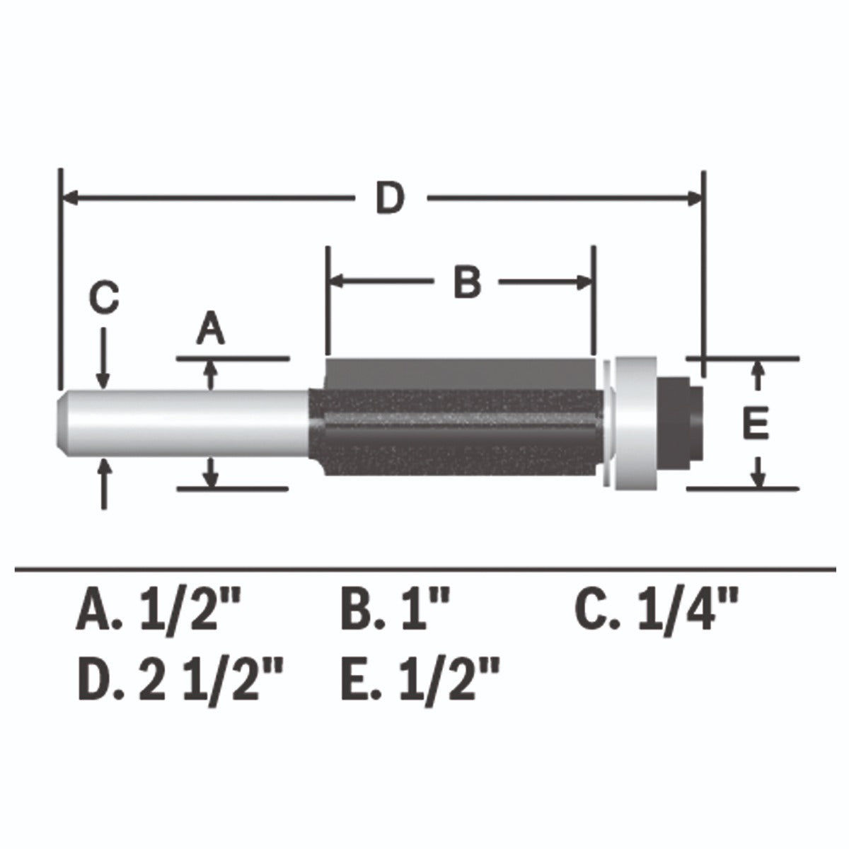 Bosch 1/2 x 1" Carbide-Tip 2-Flute Flush Trim Router Bit 85266MC