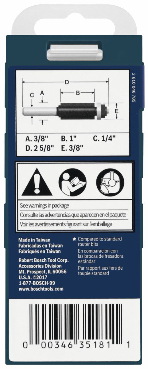 Bosch 3/8 x 1" Carbide-Tip 2-Flute Flush Trim Router Bit 85268MC