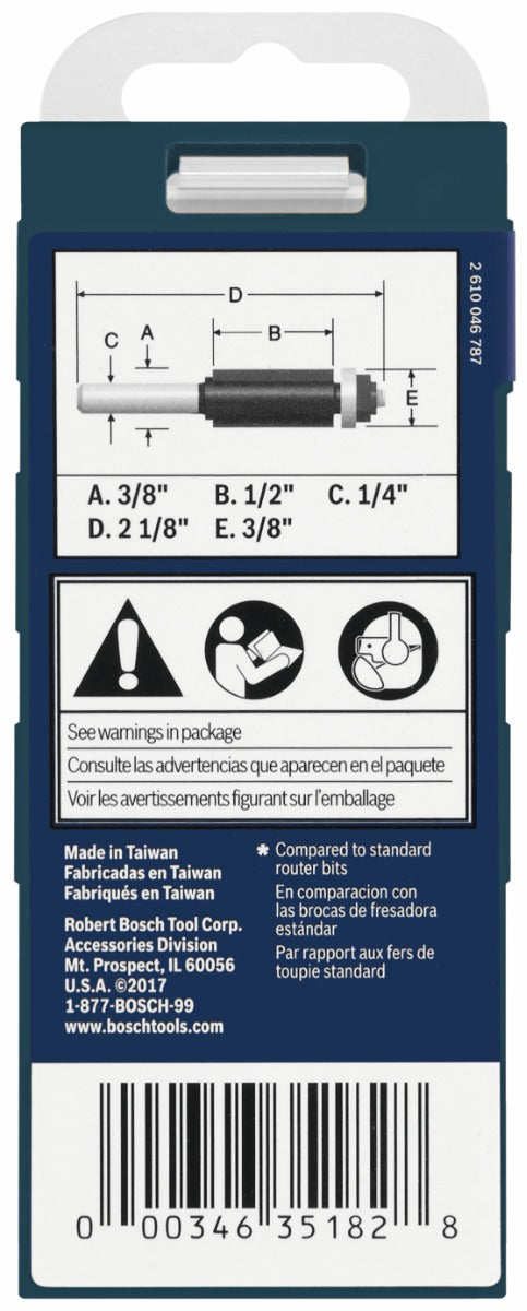 Bosch 3/8 x 1/2" Carbide-Tip 2-Flute Flush Trim Router Bit 85269MC