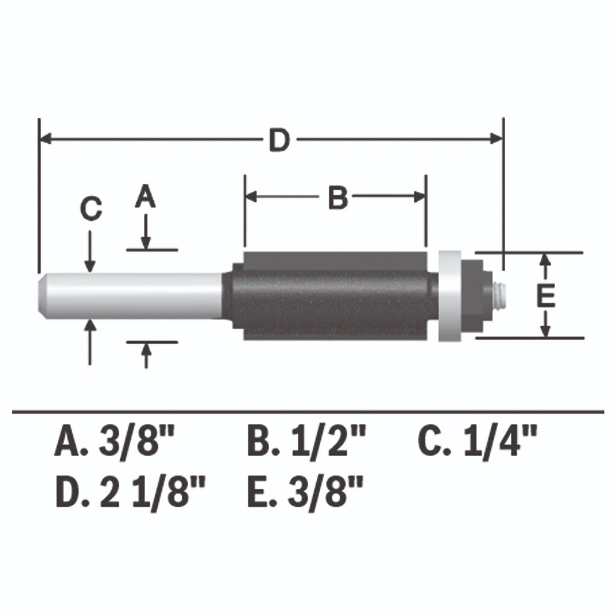 Bosch 3/8 x 1/2" Carbide-Tip 2-Flute Flush Trim Router Bit 85269MC