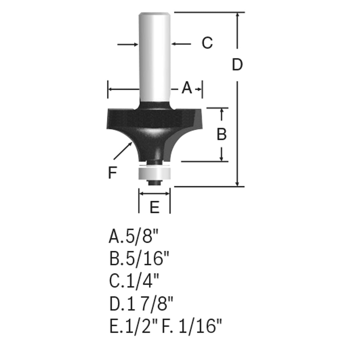 Bosch 1/16 x 5/16" Carbide Tip Roundover Bit 85289M