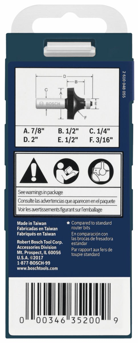 Bosch 3/16 x 1/2 in. Carbide-Tipped Roundover Router Bit