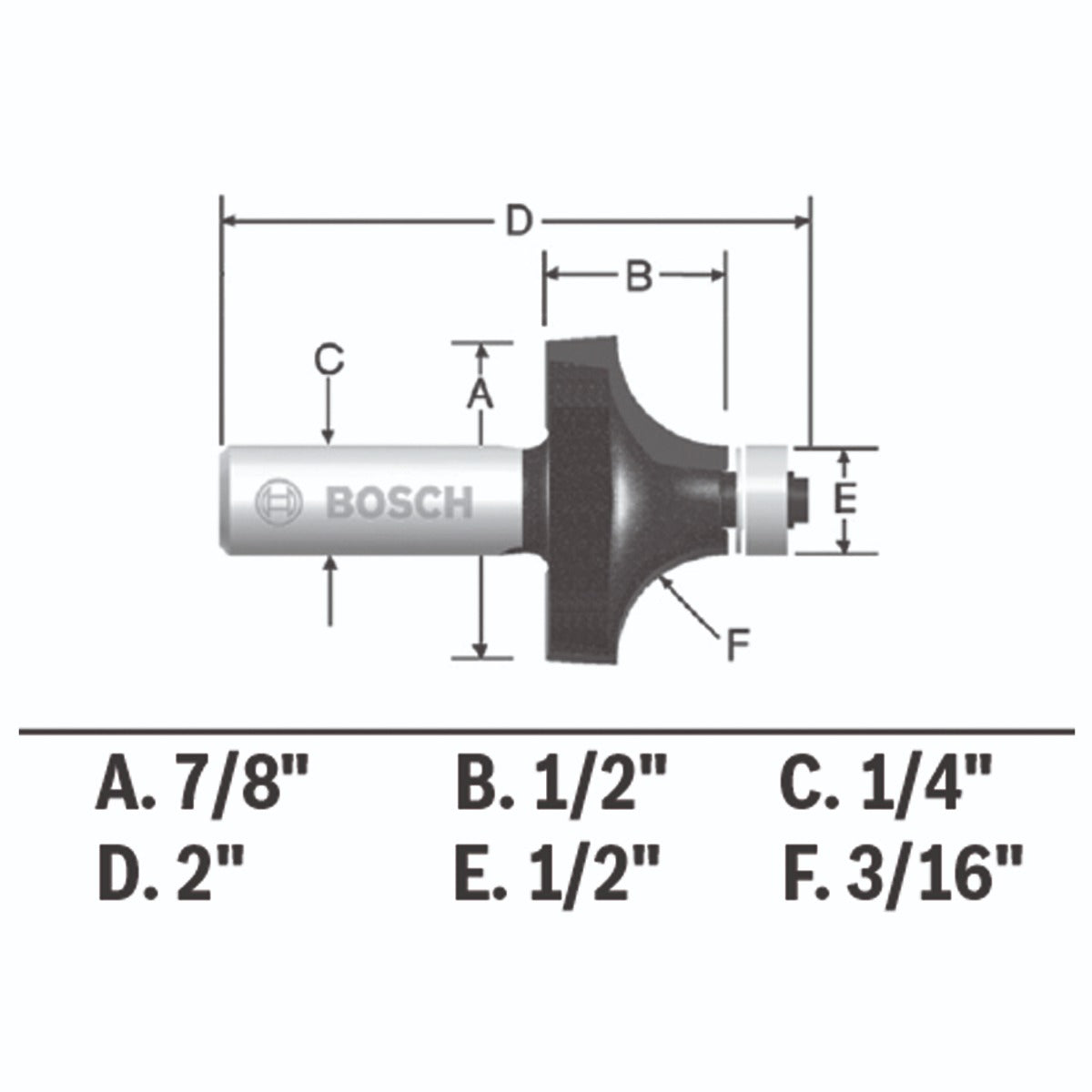 Bosch 3/16 x 1/2" Carbide-Tip Roundover Router Bit 85293MC