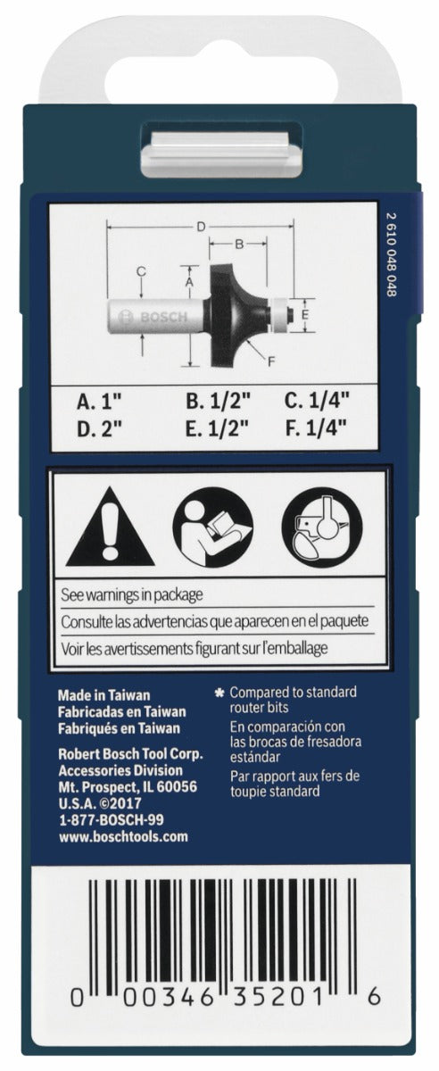Bosch 1/4 x 1/2 in. Carbide-Tipped Roundover Router Bit