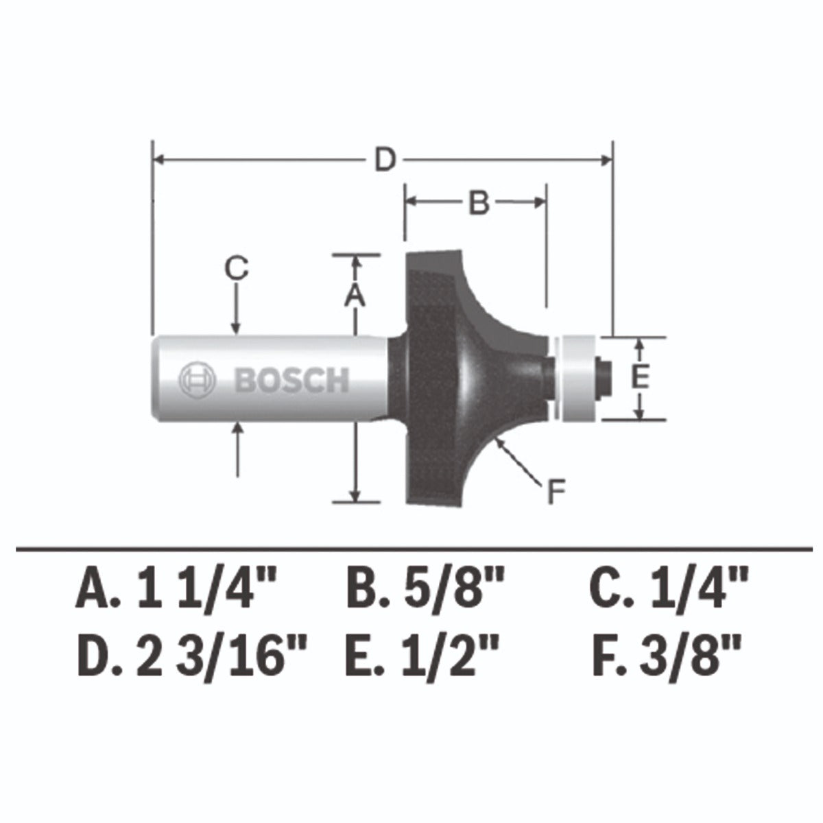 Bosch 3/8 x 5/8" Carbide-Tip Roundover Router Bit 85296MC