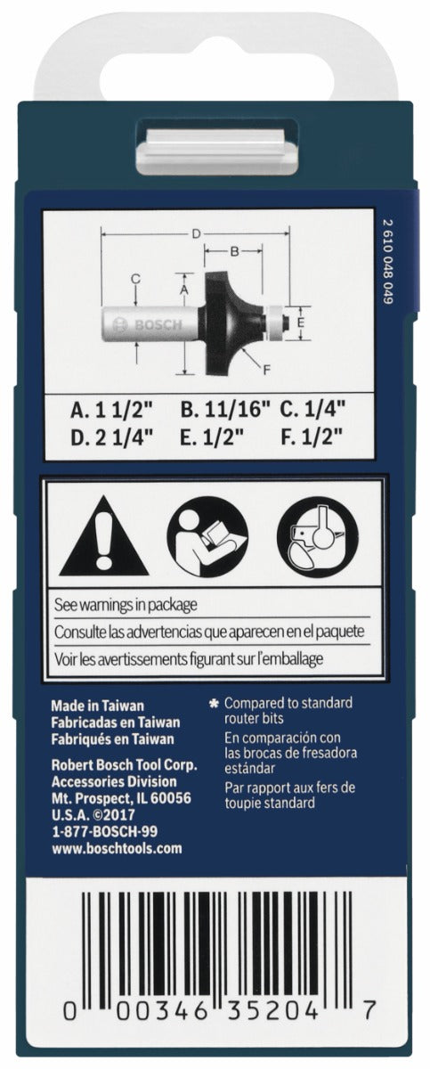 Bosch 1/2 x 11/16 in. Carbide-Tipped Roundover Router Bit