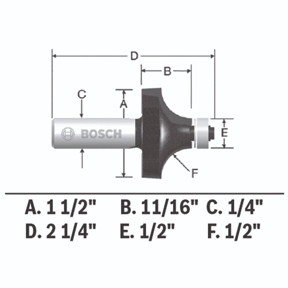 Bosch 1/2 x 11/16" Carbide-Tip Roundover Router Bit 85297MC