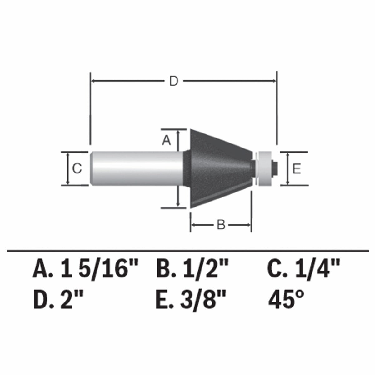 Bosch 1-5/16 x 45 Carbide-Tip Chamfer Router Bit 85298MC
