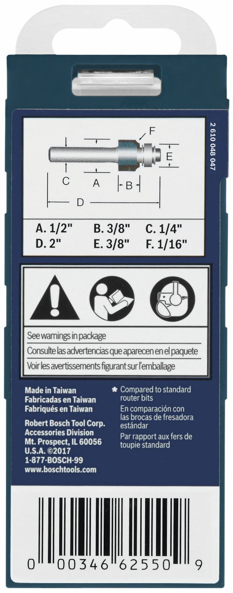 Bosch 1/2 x 3/8 in. Carbide-Tipped Smooth-Edge Laminate Trim Router Bit