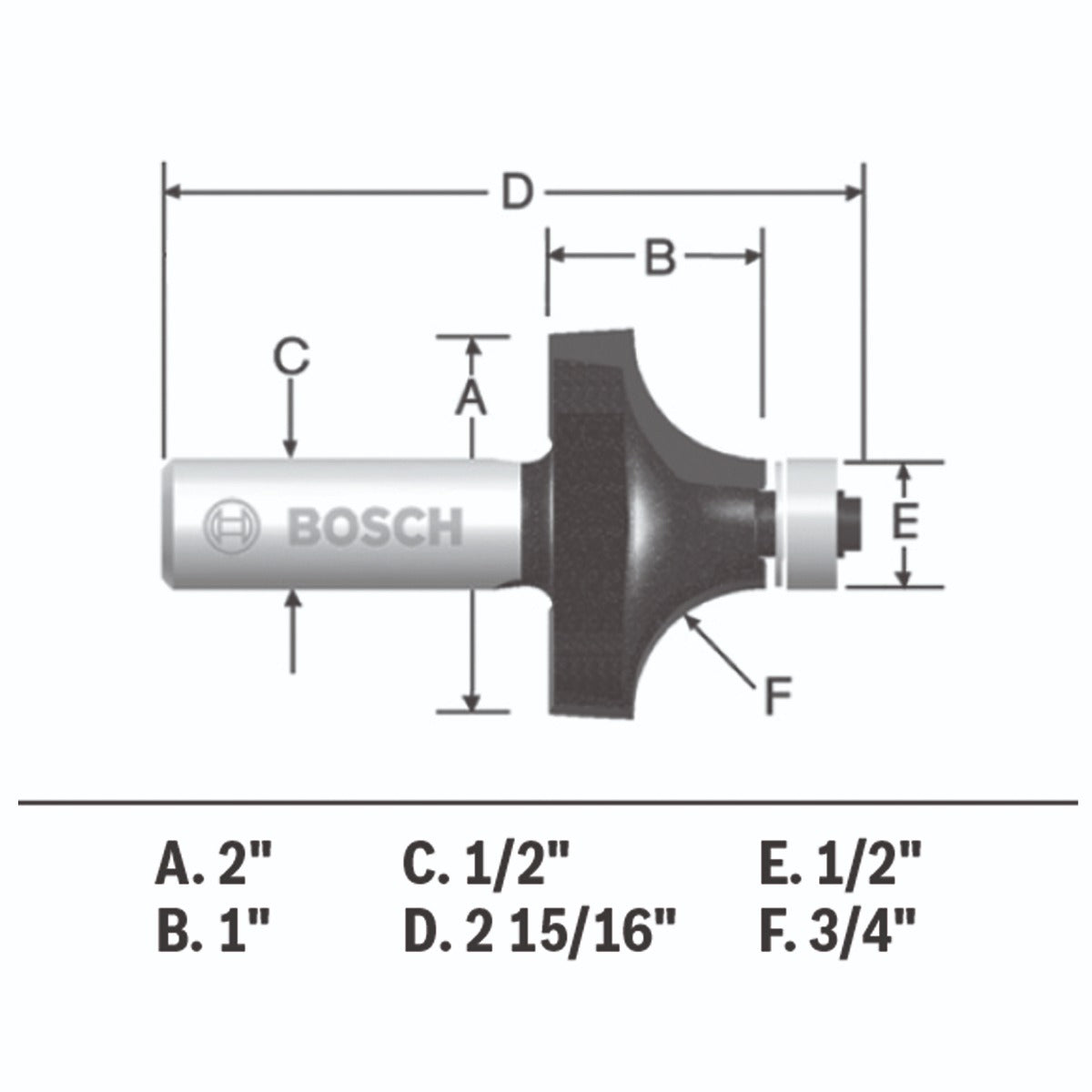 Bosch 3/4 x 1 in. Carbide-Tipped Roundover Router Bit