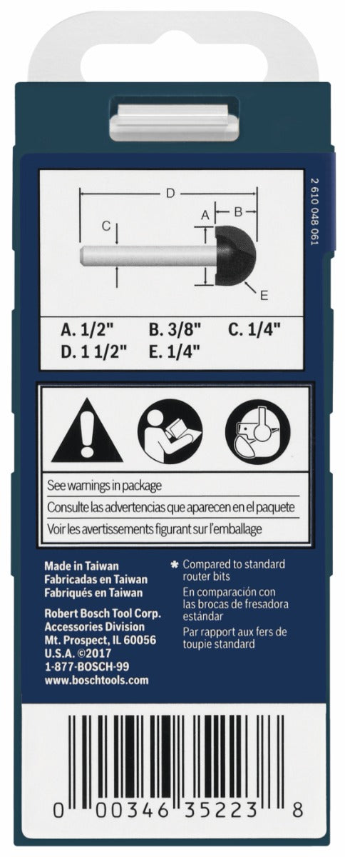 Bosch 1/4 x 1/2" Carbide-Tip Core Box Router Bit 85446MC