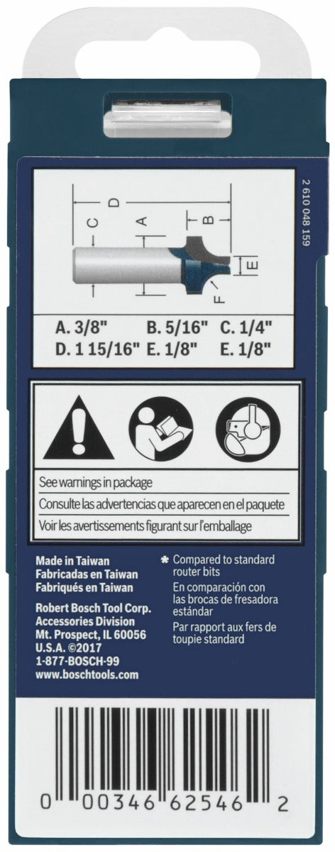 Bosch 3/8 x 5/16 in. Carbide-Tipped Plunge Roundover Router Bit
